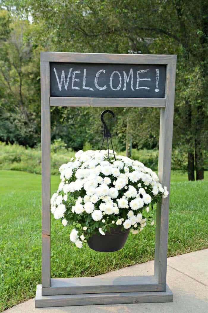 Utilize a Rustic Chalkboard Sign for Your Hanging Planter