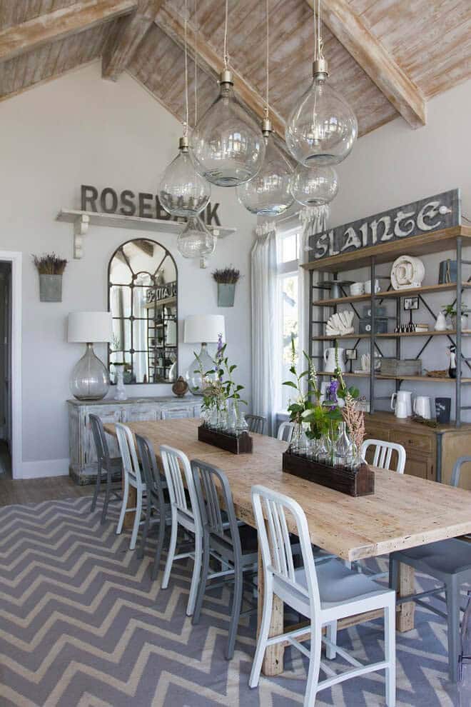 Whitewashed Ceiling Nautical Dining Room