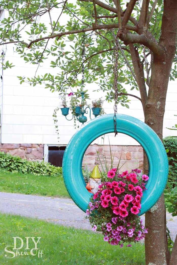 Bright Tire Swing Gnome Planter