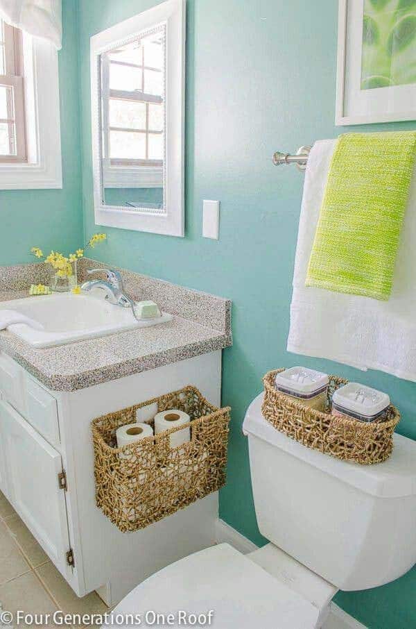 Get a Tropical Vibe for Your Bathroom with Wicker Baskets