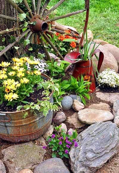 Create a Beautiful and Rustic Flower Bed with a Wagon Wheel