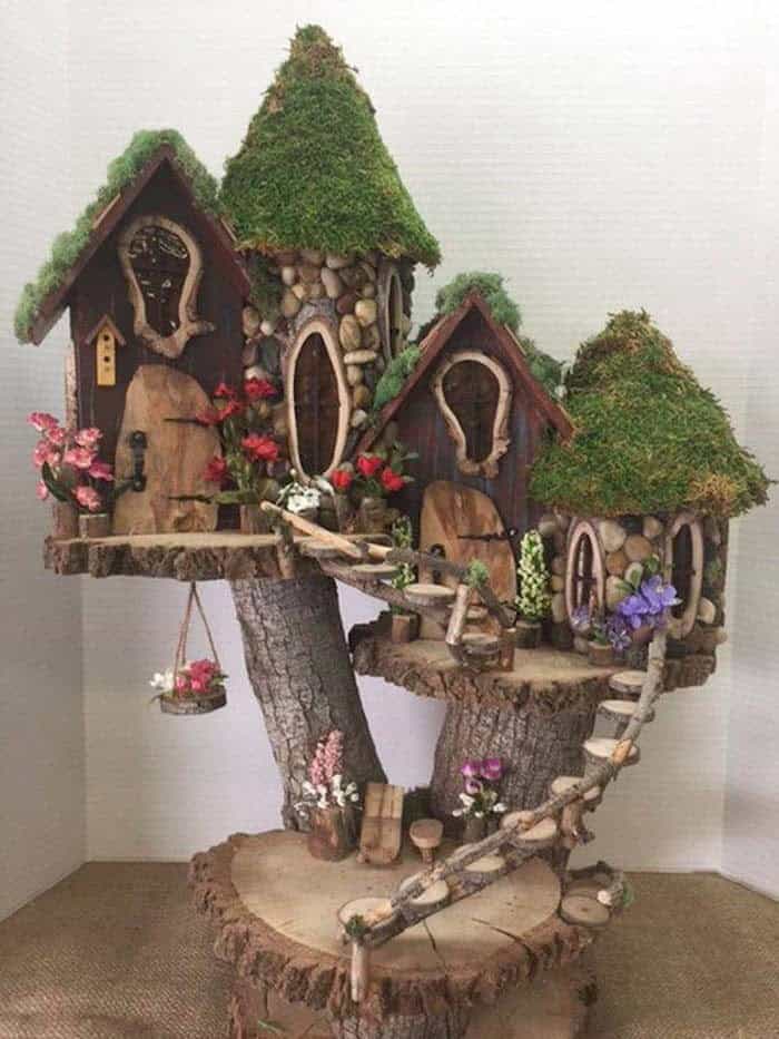 Build a Rustic Log Fairy Garden with Elongated Houses