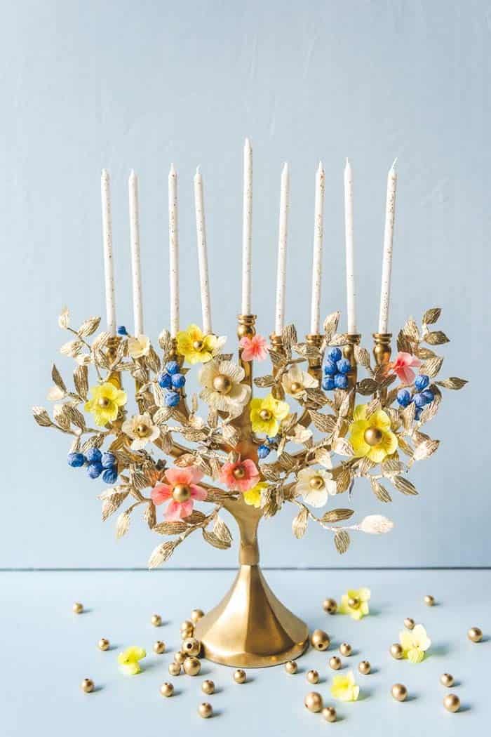 Festive Flower Embellished Menorah