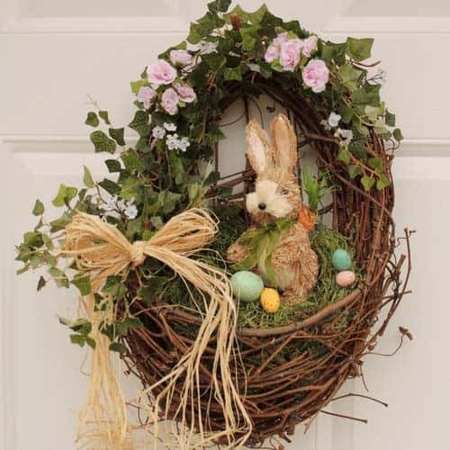 Decorate a Door with a Rustic Wreath with a Fuzzy Bunny