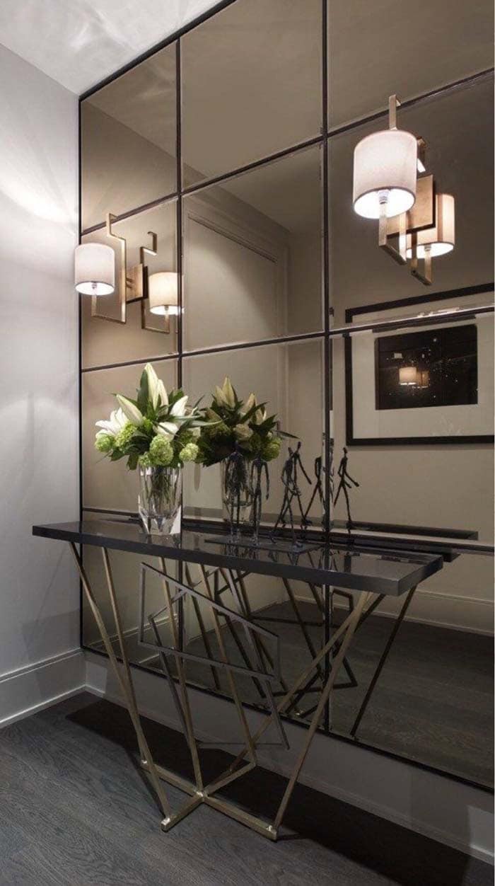 Contemporary Entryway Table with Mirrored Wall Accent