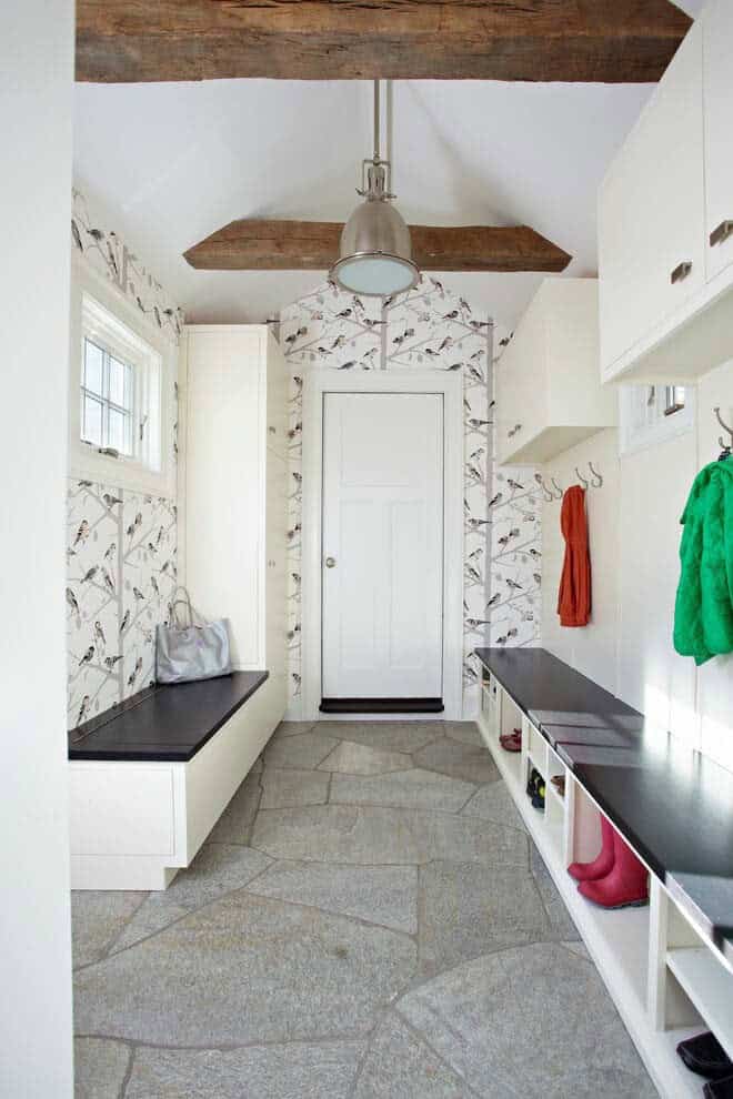 Nature-Inspired Wallpaper for Mudroom Organization Ideas