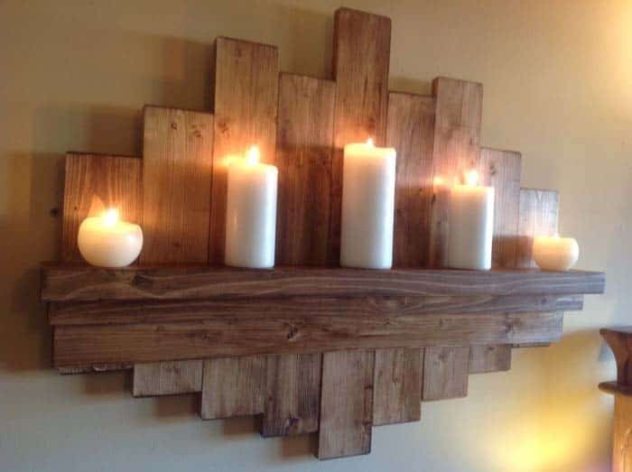 DIY Rustic Wall Art with Candle Holders and Shelf