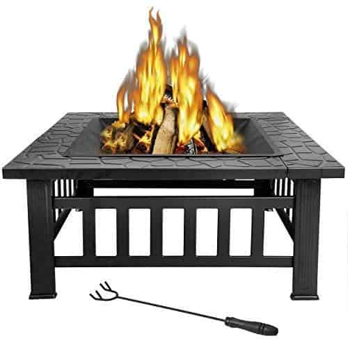 LEMY 32 inch Outdoor Square Metal Firepit