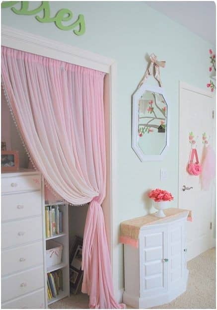 Add a Pop of Color with Pink Curtain Closet Doors