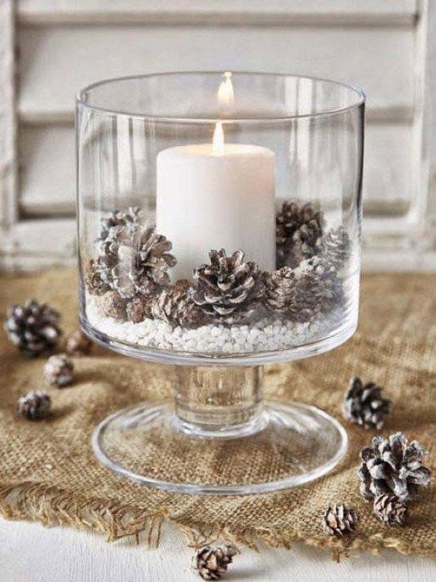 Pinecone Filled Candle Vase