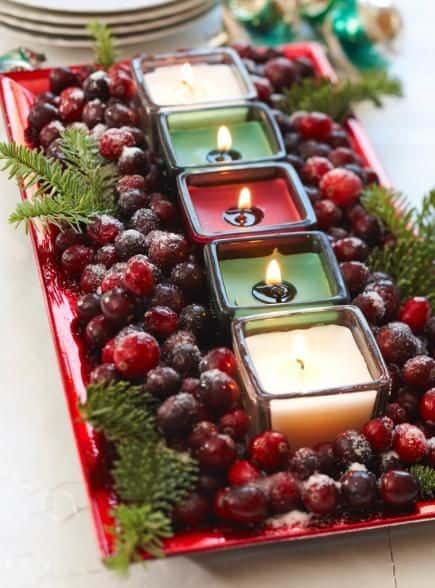 Deck Your Holiday Table with Red Berries and Colorful Candles