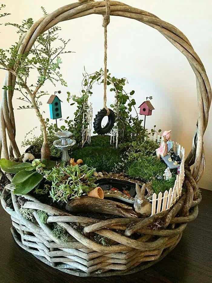 Turn a Rustic Wood Basket into a Fairy Garden