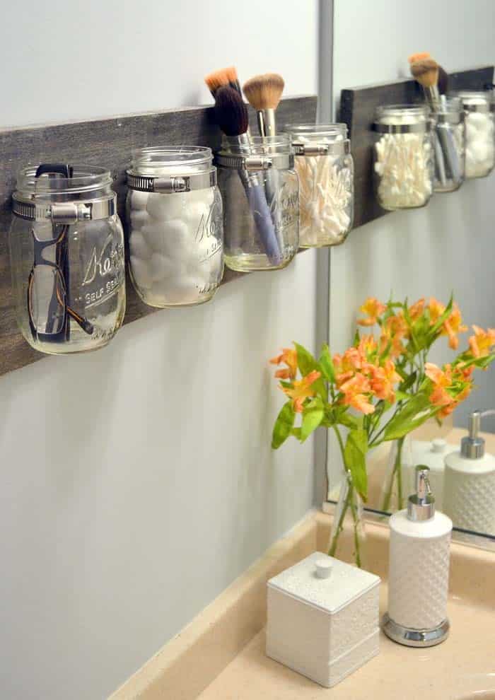 Wood Mounted Mason Jars Add Storage