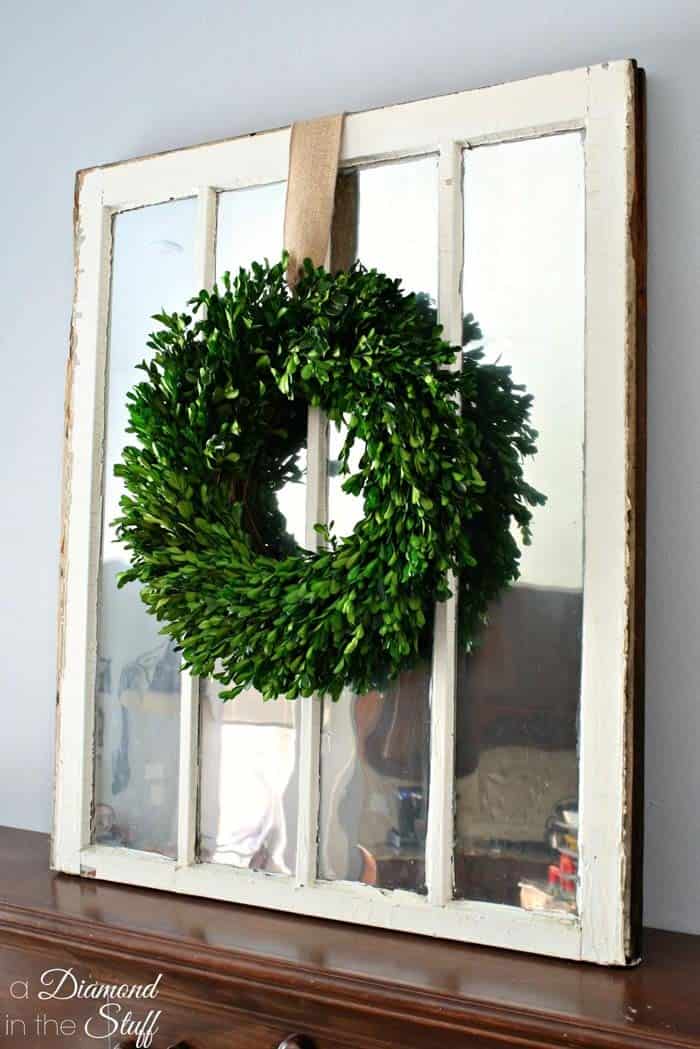 Decorate A Vintage Mirror With A Boxwood Wreath