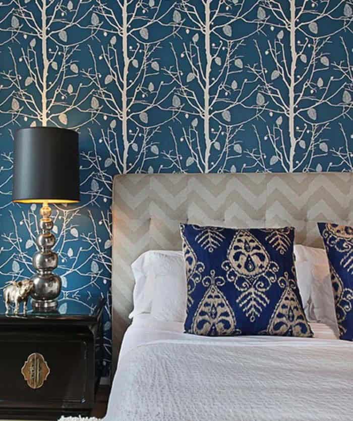 Stylish Bedroom Wall with Patterned Wallpaper