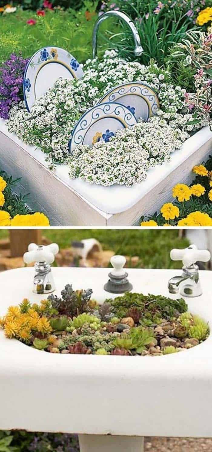 Upcycled Sink Used As an Eco-Friendly Flower Pot