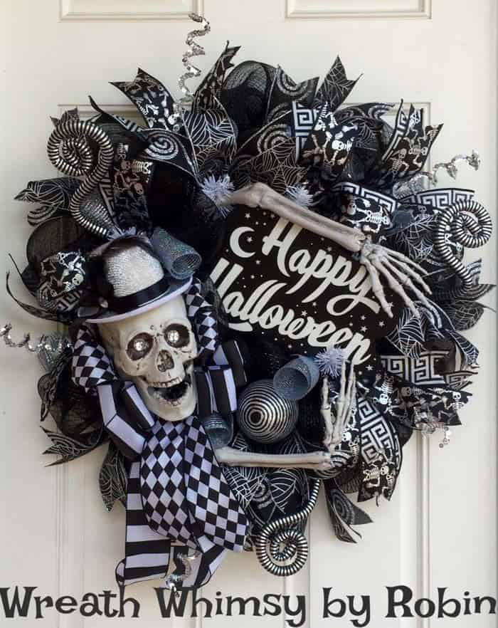 Make a Statement with a Black and White Skeleton Wreath