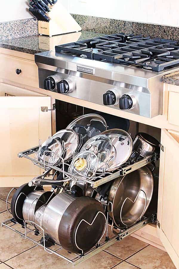 Maximize Kitchen Storage with Pull-Out Pot and Pan Racks