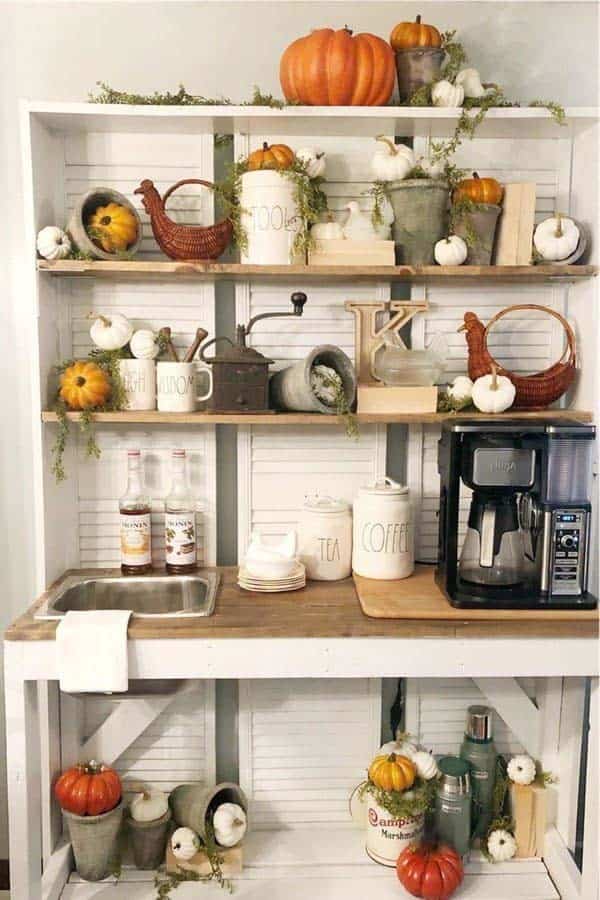 Coffee Bar With Fall Pumpkins