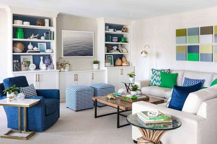 Navy Blue As Accent In The White Living Room