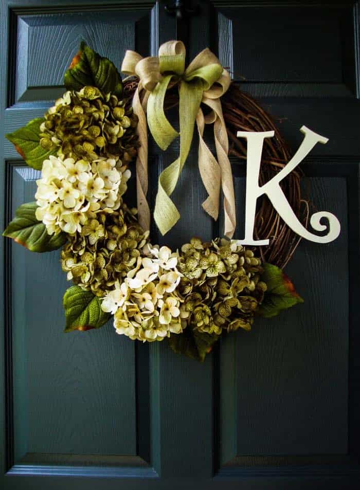 Monogram Wreath With Hydrangeas