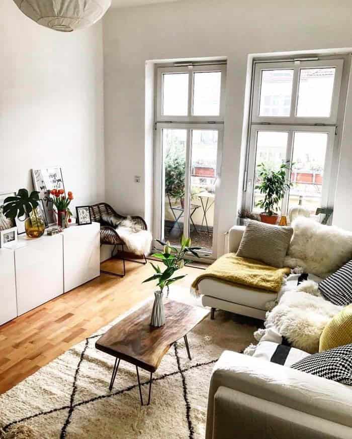 Black and White Living Room with Nature Accents