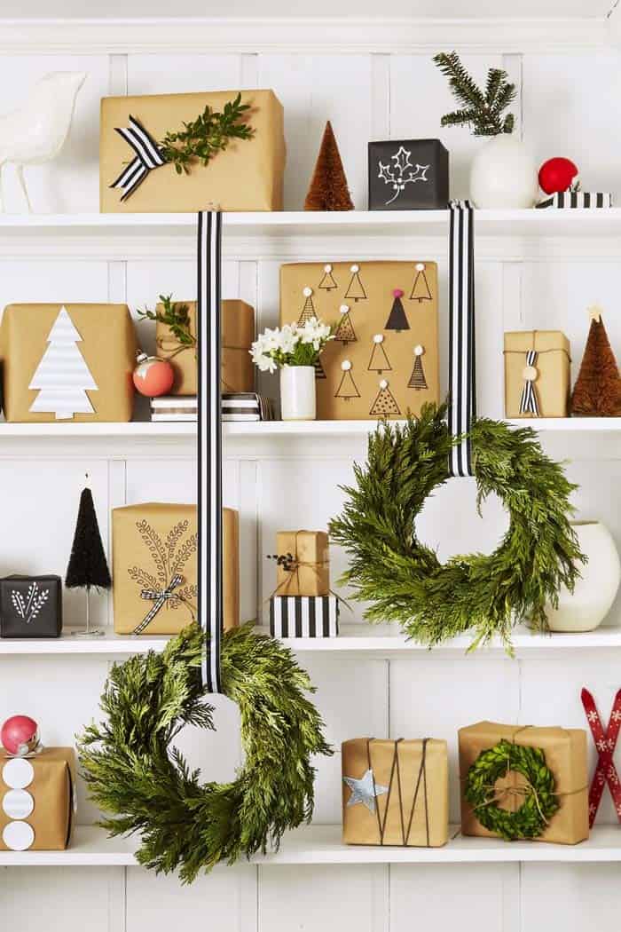 Decorate Shelves With Fun Wrapped Gifts