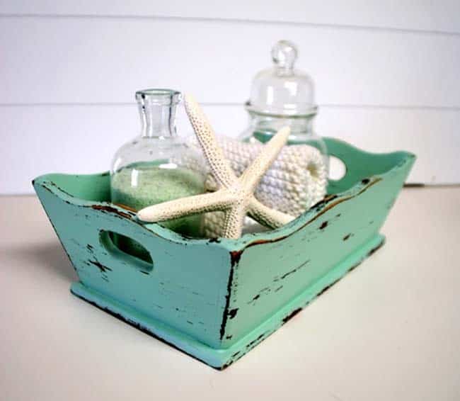 Distressed Ocean Hued Bathroom Tray