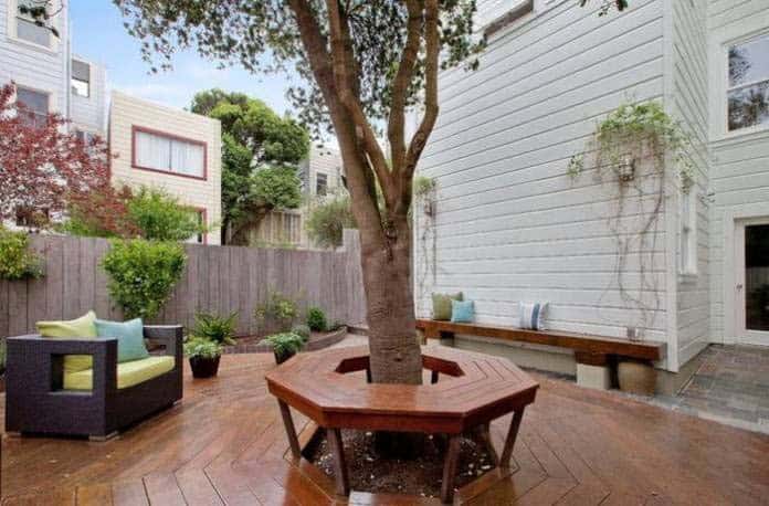 Contemporary Hexagonal Bench Around Tree