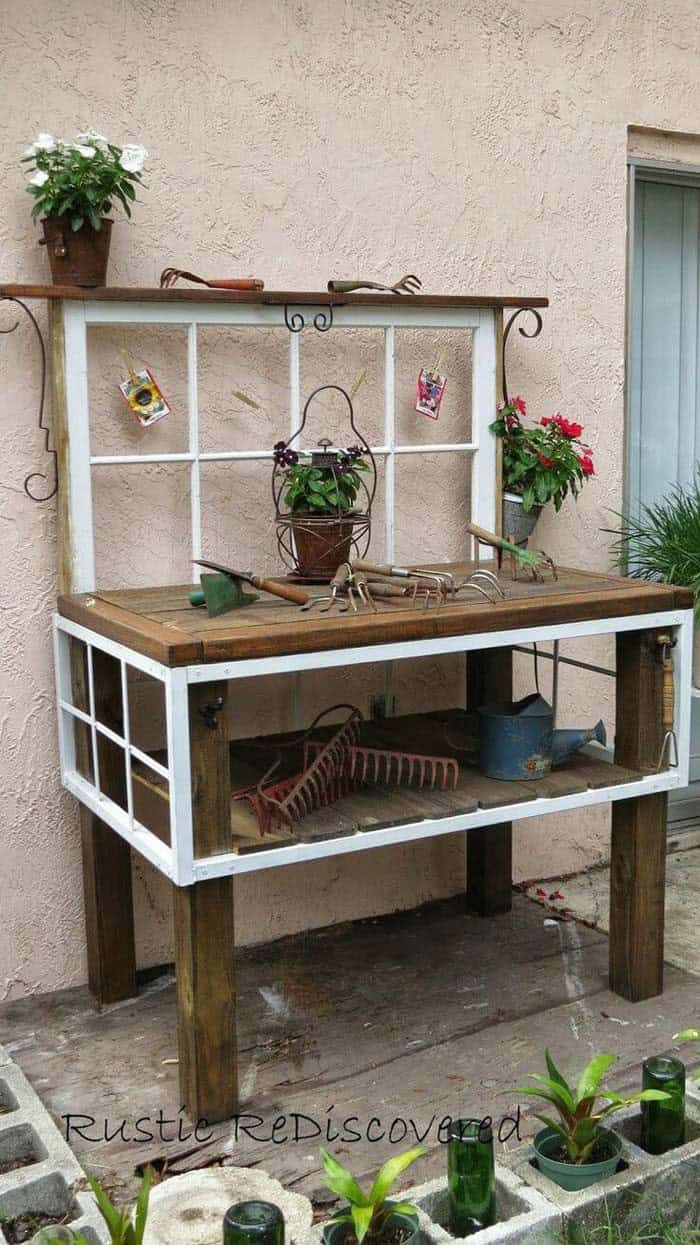 Create a Rustic Potting Bench with Old Window Frames