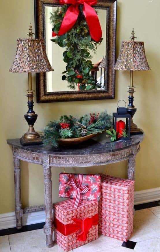 Bring Vintage Charm to a Foyer with Tabletop Christmas Decor