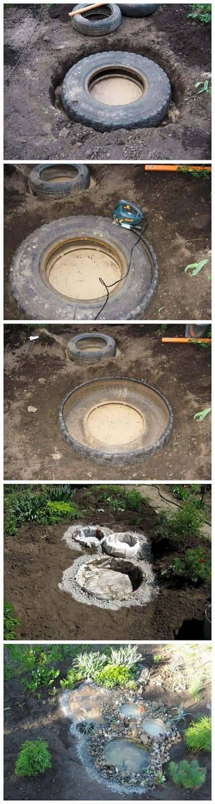 Build a Multi-Basin Tire Pond Water Feature