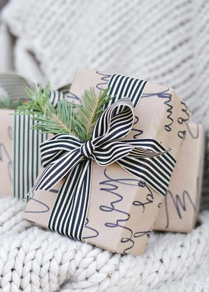 Decorate Tan Gift Wrapping Paper with Calligraphy