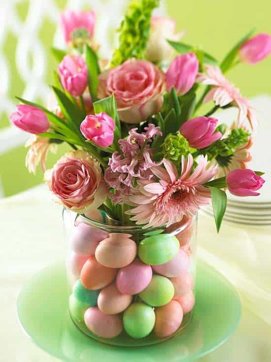 Vibrant Pink Hard-Boiled Eggs and Flower Centerpiece