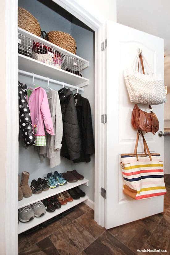 Add Hooks on Closet Doors for Bag Storage