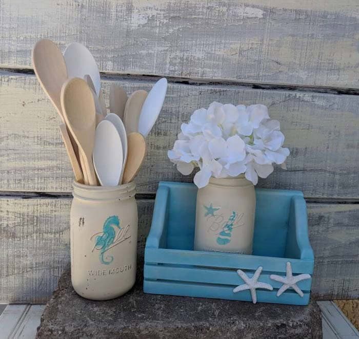 Farmhouse-Coastal Decor with Sea-Themed Mason Jars