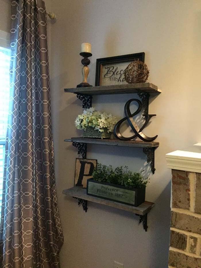 Add Texture and Character with Wrought Iron Wood Shelves