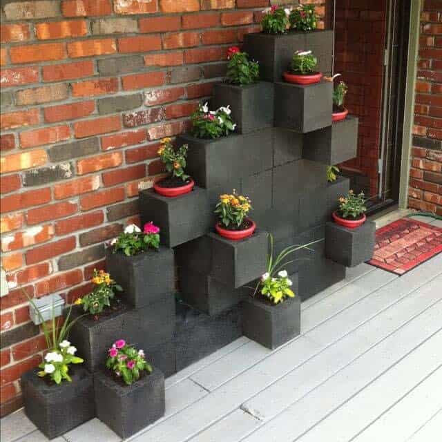 Modern Planters for Your Patio with Stacked Cinder Blocks