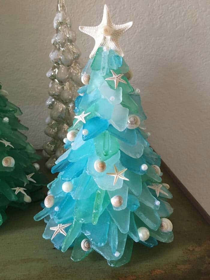 Handcrafted Christmas Tree Decor with Sea Glass and Starfish