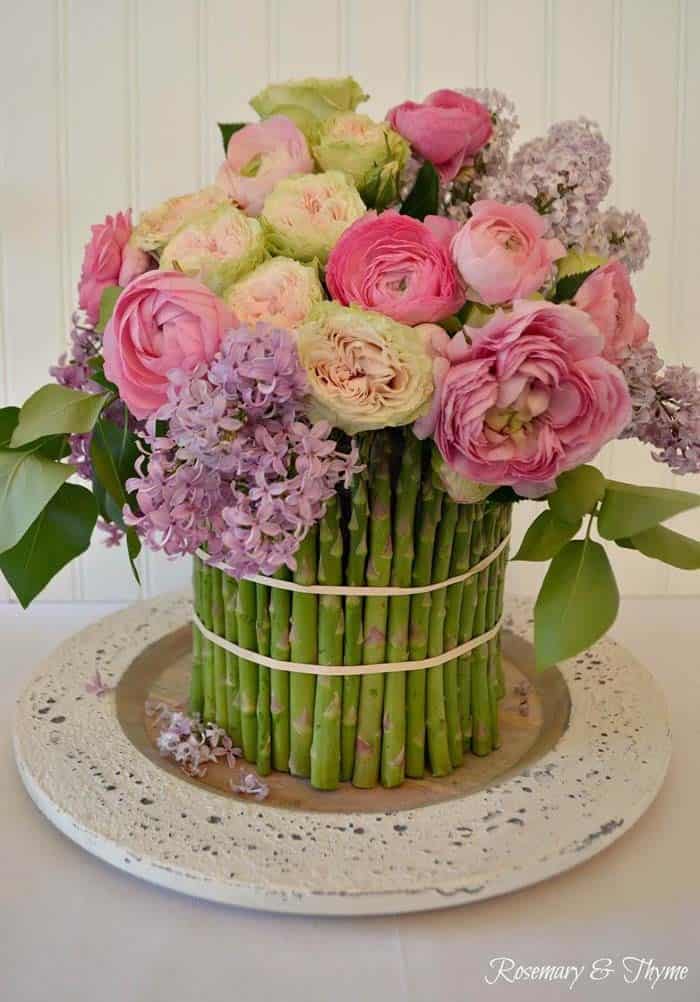 Flower Arrangement Framed in Asparagus