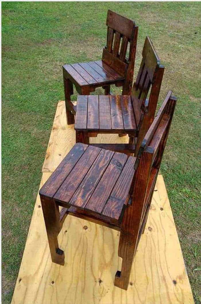 Rustic Walnut Stained Pallet Kitchen Counter Chairs