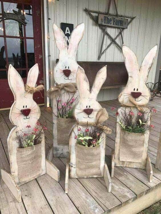 Bring Farmhouse Charm with Wood Bunny Planters