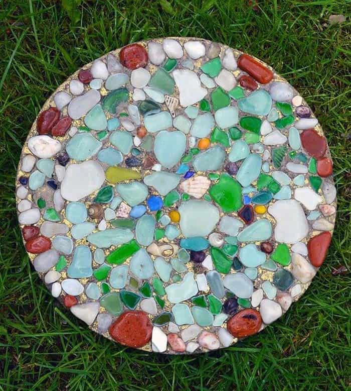 One-of-a-Kind Stepping Stone with Sea Glass and Shells