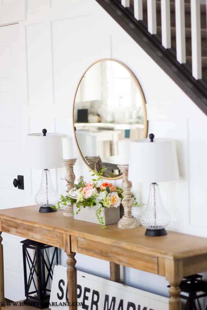 Rustic Feminine-Style Foyer with Supermarket Sign Accent