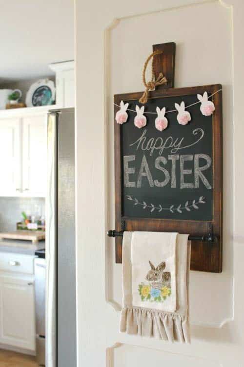 Place Your Bunny Garland above a Rustic Chalkboard