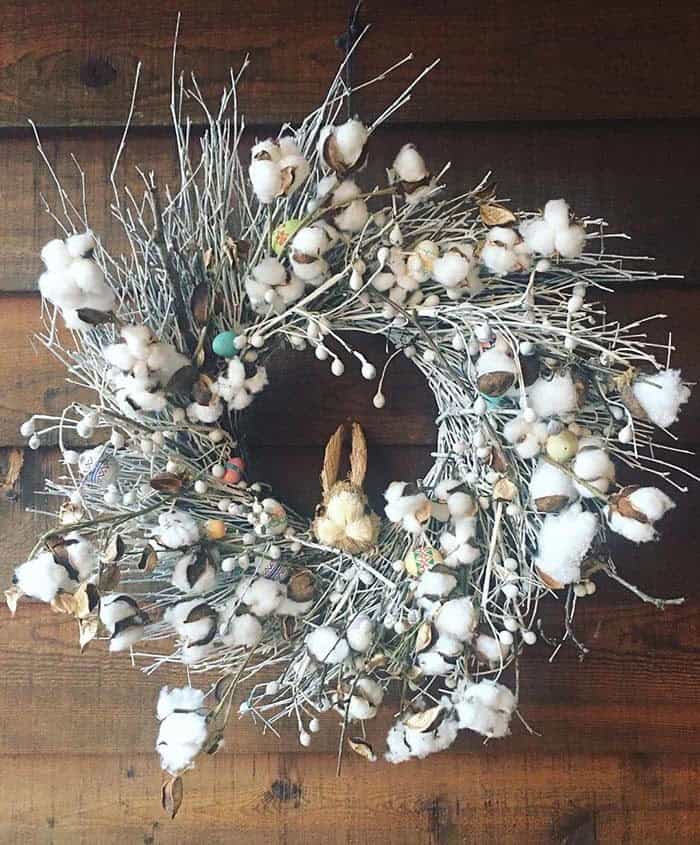 Rustic White Easter Wreath with Bunny Centerpiece