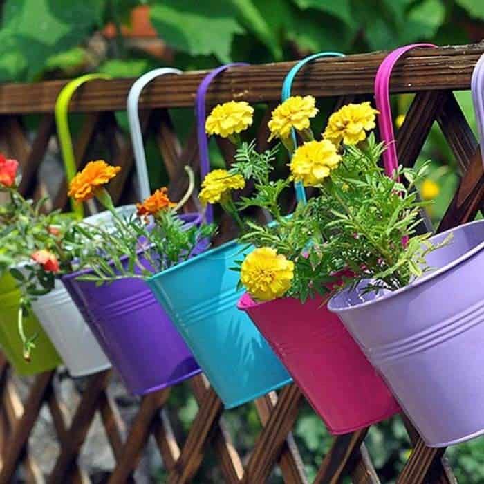 Pretty Painted Hanging Buckets