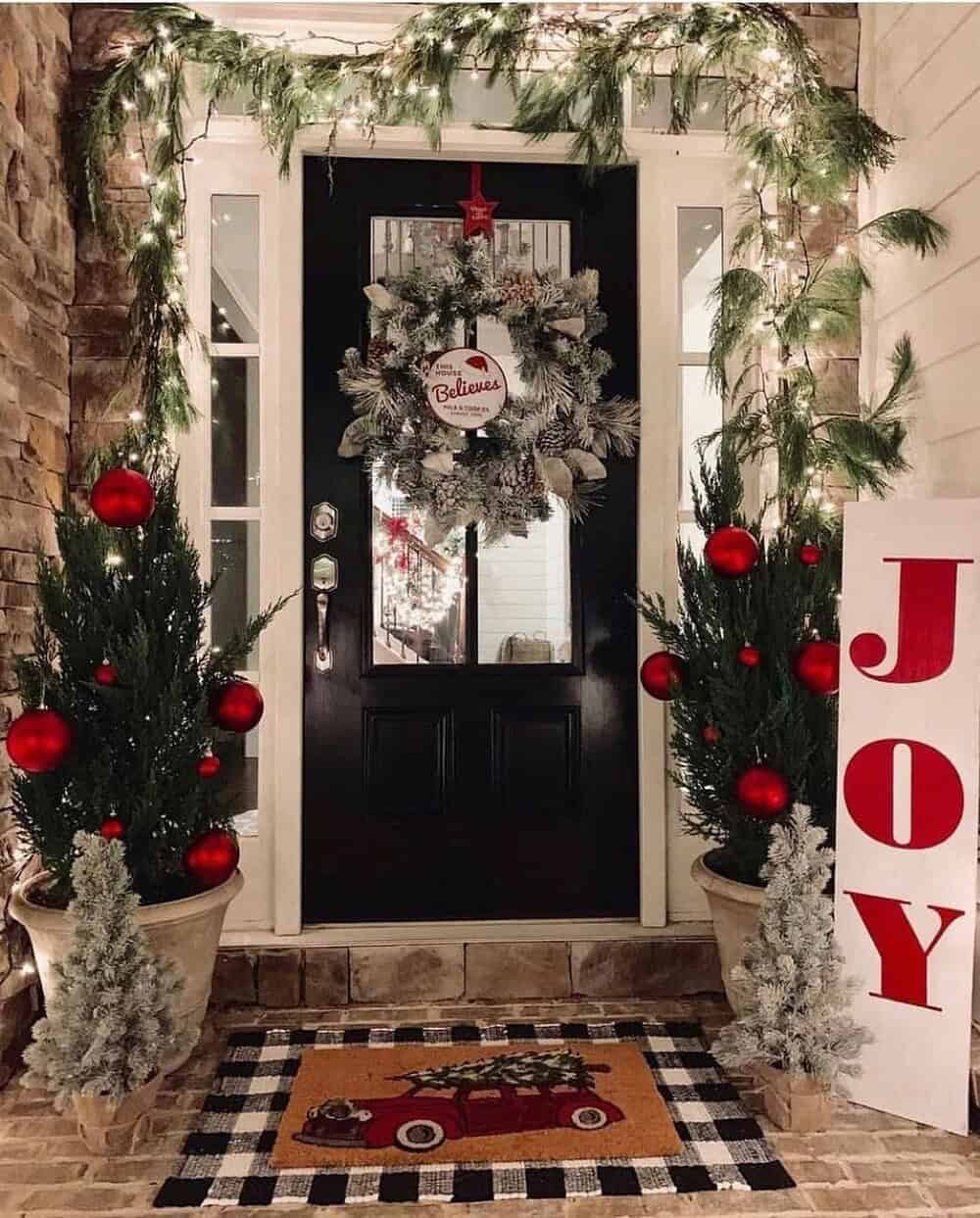 Add Festive Cheer to Christmas Front Door Decor with Red