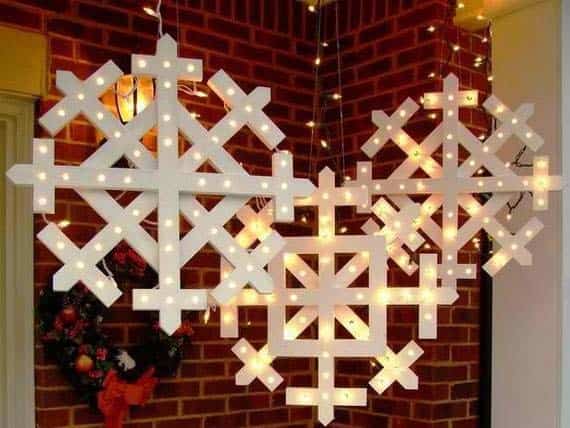 Decorate Your Porch with Lighted Wood Snowflakes