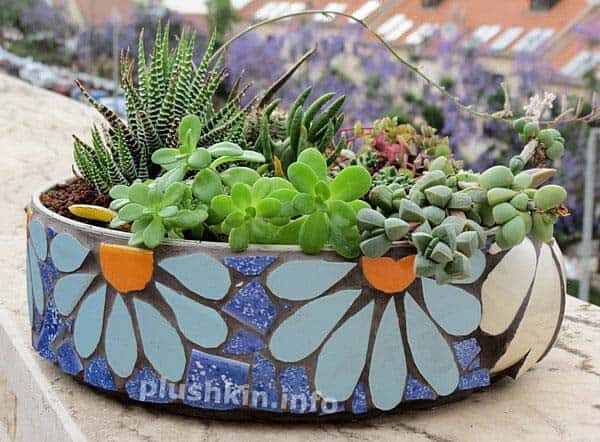 Make Mosaic Succulent Pot from an Old Metal Baking Tin